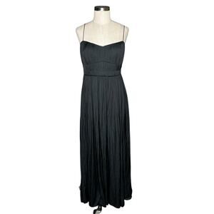 J.CREW COLLECTION Black Satin Pleated A-Line Maxi‎ Dress Women's Size 10 NWT
